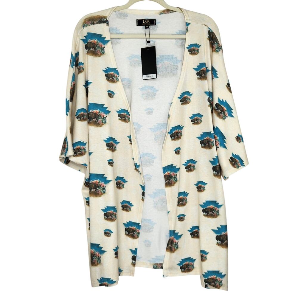Lucky & Blessed L&B western buffalo print open cardigan size 3X